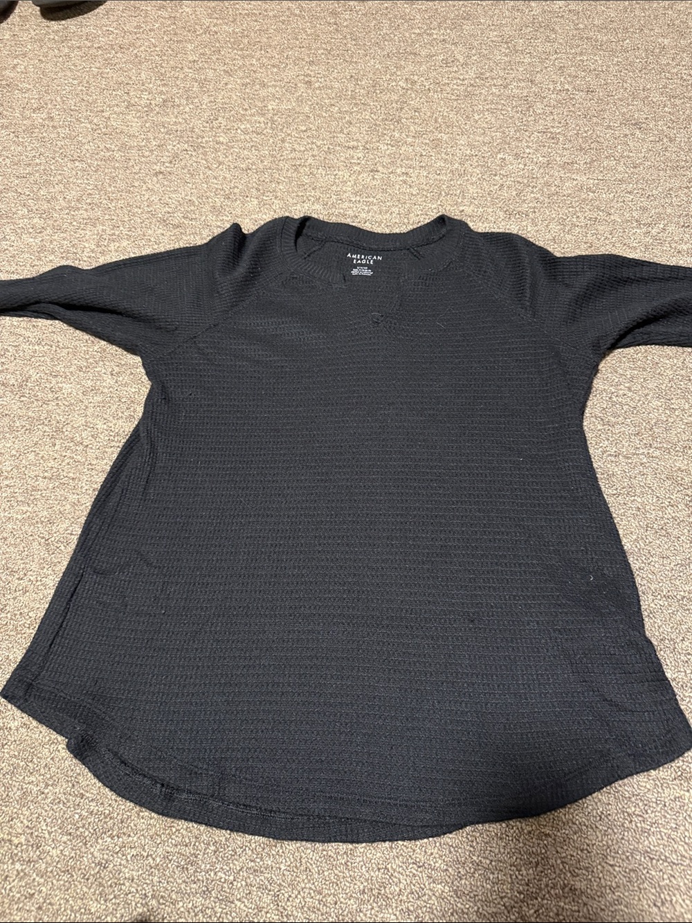 American Eagle Outfitters Black Waffle Knit Long Sleeve Top